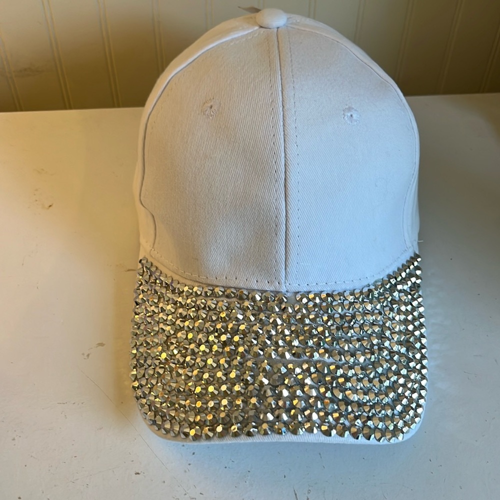 White Kendall & James bedazzled hat